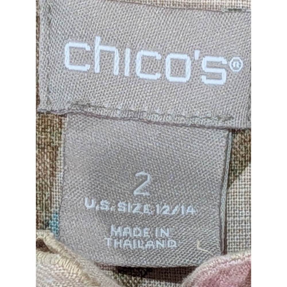 Chico's Linen Blouse Womens L 12 Botanical Tropical Resort Coastal Boho Vacation - Picture 9 of 11